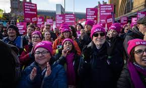 A large number of individuals on strike, along with those who support their cause, marched in London during November of the previous year.